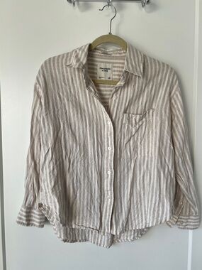 Abercrombie & Fitch Beige and White Striped Button-Down Shirt
